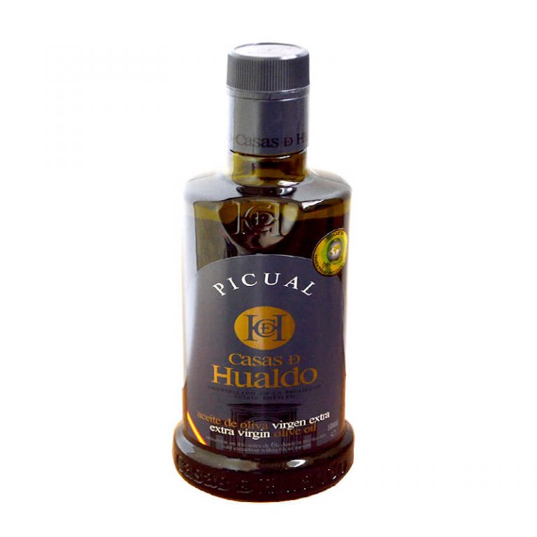 Flasche von Olivenöl von Casas de Hualdo aus der Picual-Olive