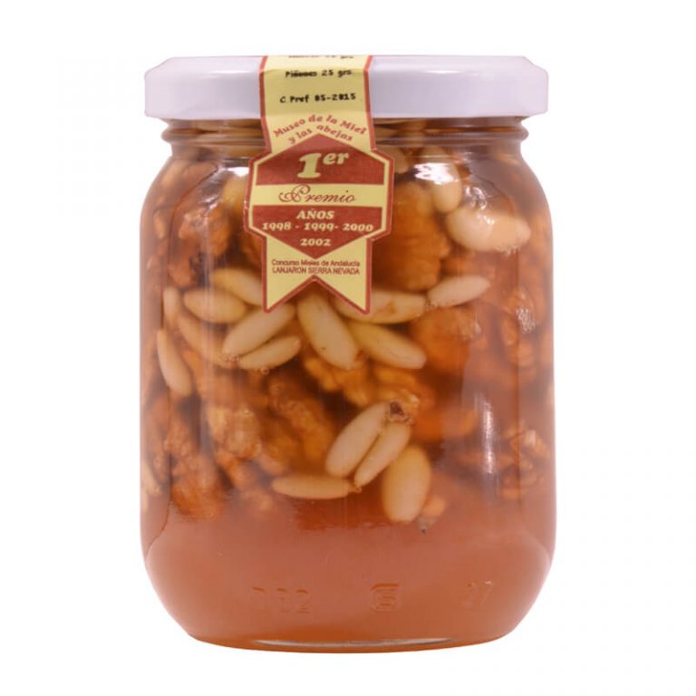 Bote de miel con frutos secos: Miel con nueces y piñones del Rancho Cortesano