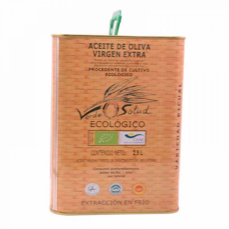 2.5 litre can of organic olive oil from Verde Salud