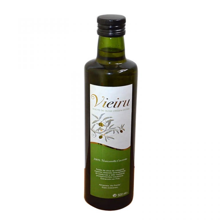 Botella de aceite de oliva manzanilla cacereña Vieiru