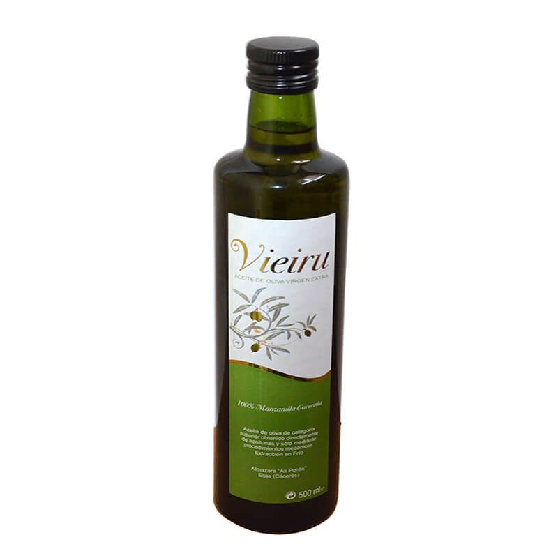 Botella de aceite de oliva manzanilla cacereña Vieiru