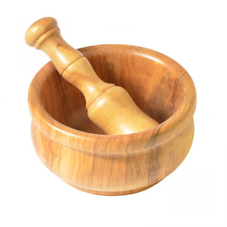 Mortero hecho con madera de olivo