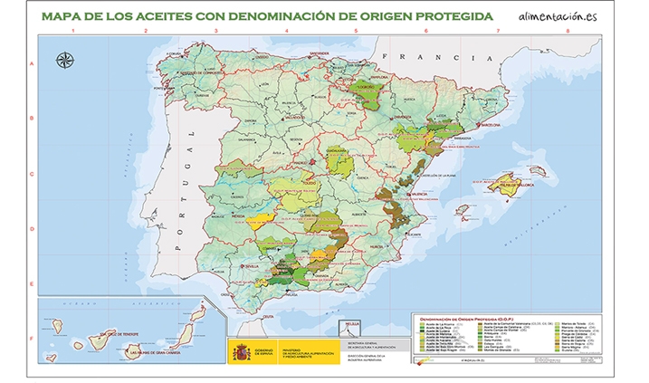 Mapa de las denominaciones de origen de aceite de oliva